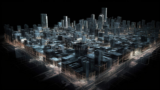 都都背景图片_通过 x 射线镜头观看的孤立城市的黑色背景 3d 渲染