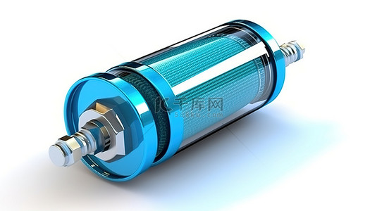 蓝色工业背景图片_白色背景上汽车维修零件蓝色燃油滤清器的 3d 插图