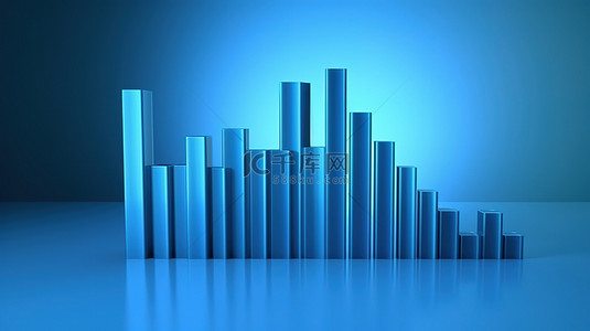 金融上升背景图片_条形图中带有上升柱的蓝色背景的三维插图