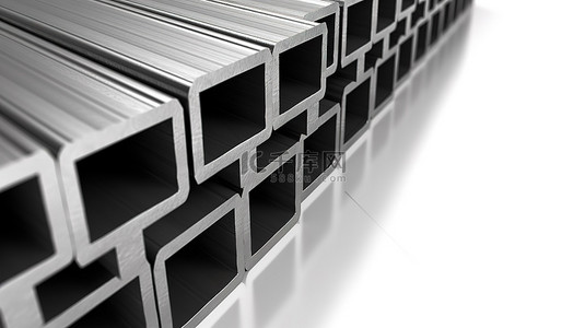 白色背景下 H 型钢金属产品的 3d 插图