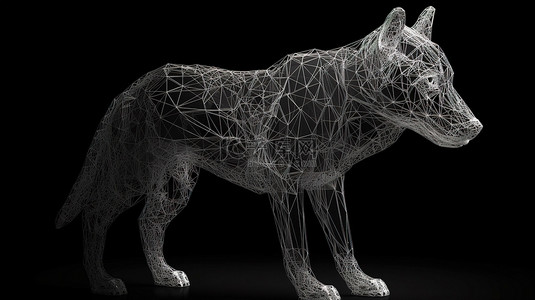 狼背景背景图片_3d 线框渲染中孤立的黑色背景多边形狼