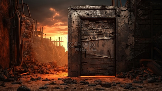 呼和浩特市景背景图片_崎岖而废弃的门墙作为完美的后世界末日背景 3d 渲染