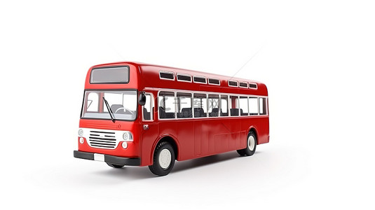 孤立白色背景下中型红色城市公交车的 3d 渲染
