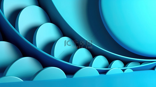 蓝色背景上闪烁的半圆形形状 3D 抽象可视化