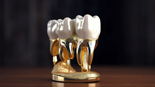 健康牙科背景图片_3D 渲染的牙科奖杯描绘了前磨牙模型