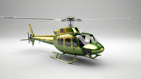 灰色背景下孤立绿色直升机的 3D 插图