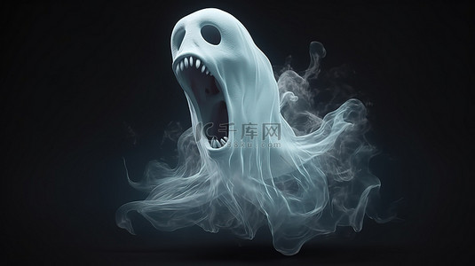 舔舌头的狗背景图片_万圣节装饰设计 3D 渲染一个怪异的白色幽灵，舌头伸出，漂浮