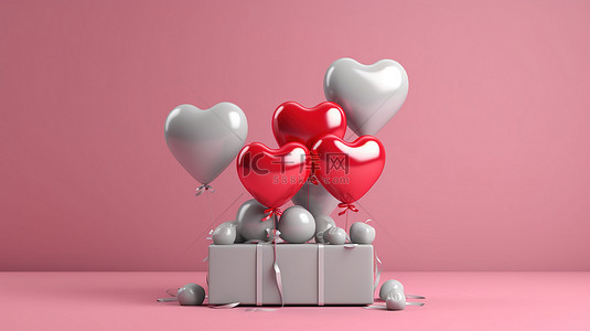 情人节广告情人节背景图片_情人节 3D 横幅，心形气球，迷人的广告海报