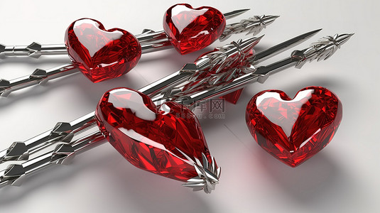 爱情丘比特之箭背景图片_闪亮的心在 3D 渲染中被箭头刺穿，具有剪切路径