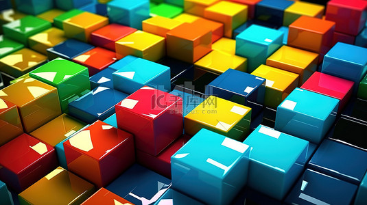 深色背景上充满活力的彩虹立方体抽象 3D 插图