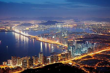 鸟瞰城市夜景背景图片_鸟瞰首尔的夜景