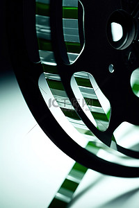 绿色胶片背景图片_带有绿色和黑色胶带的胶片卷轴照片