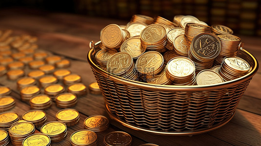 基本必需品成本飙升 成堆的欧元硬币以 3D 形式描绘通货膨胀趋势