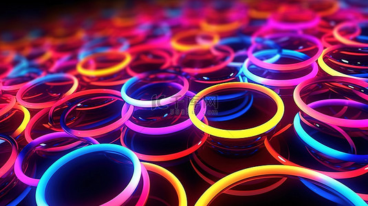 充满活力的霓虹灯圆圈动态 3D 插图