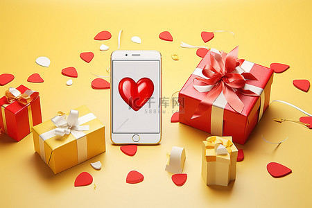 情人节礼物盒背景图片_显示情人节礼物和电话的图片