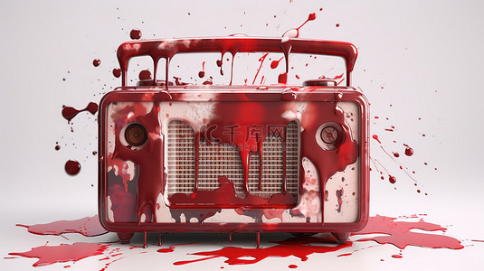 老式扬声器背景图片_老式收音机，带有大胆的红色污点覆盖 3D 渲染