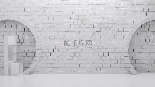 砖砌的背景图片_以 3D 插图在陈旧的白砖墙上模拟品牌徽标