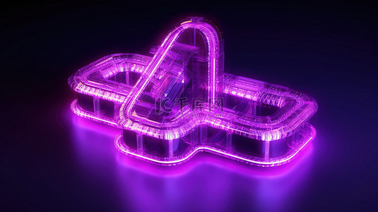 字体3d效果背景图片_带有霓虹灯效果的发光体积四号的紫色 3D 渲染