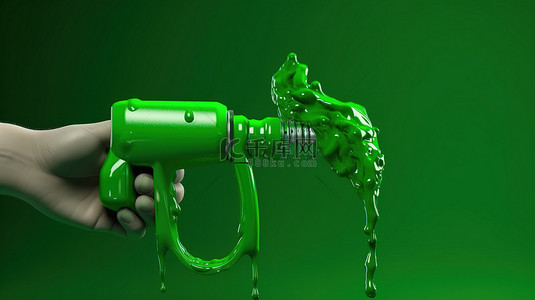 生物燃料背景图片_3d 绿色气泵喷嘴手持油溅
