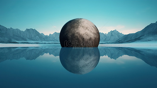 黑夜星空背景背景图片_怪异的万圣节背景雄伟的满月反映在山影 3D 插图