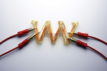红色和黄色电线连接在一起，字母如 www