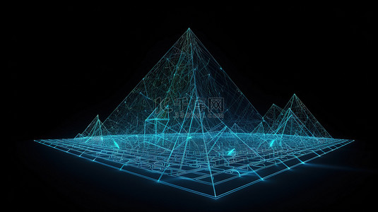 具有 3D 三角形线框的抽象背景的 2D 透视