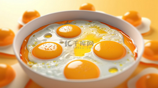 充满活力的圆点蛋黄一份阳光明媚的早餐，带有加密货币扭曲 3D 插图渲染