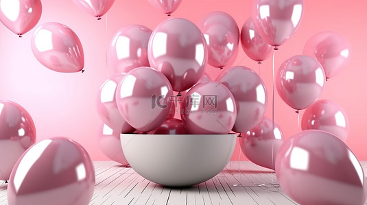 3d 渲染的粉红色气球照亮节日背景