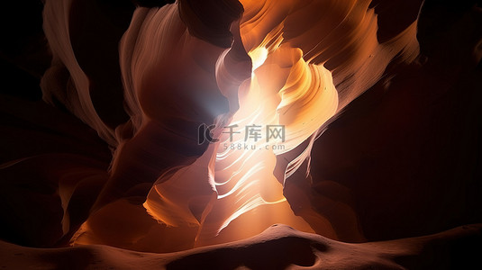 辐射光渗透羚羊峡谷洞穴 3D 渲染图像