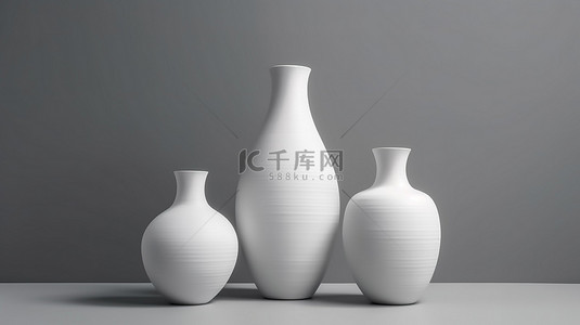 3D 渲染灰色背景中令人惊叹的瓷白色花瓶