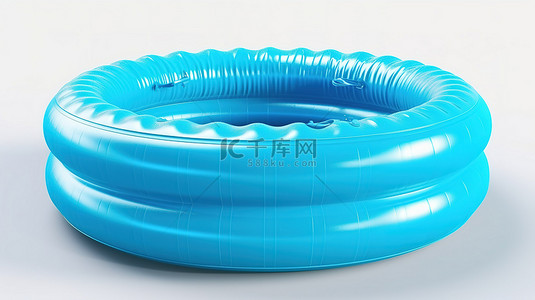 带有蓝色橡胶充气儿童池的白色背景的 3D 渲染