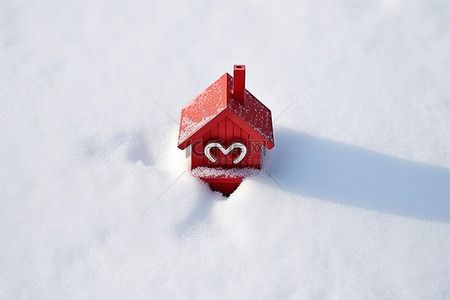 心上的鸟屋和雪中的红房子