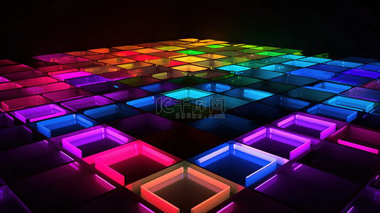具有明亮光辉背景的彩色方形 3d 渲染