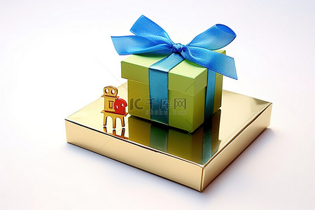一个小型的微型销售标志架，装在包装好的礼品盒中，装扮成建筑师