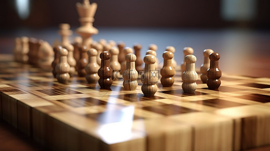 3D 渲染的国际象棋和木立方体用于企业材料
