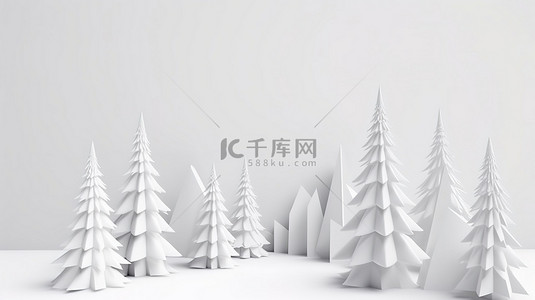 卡通简约冬天背景图片_3d 渲染白色背景中的简约圣诞模型