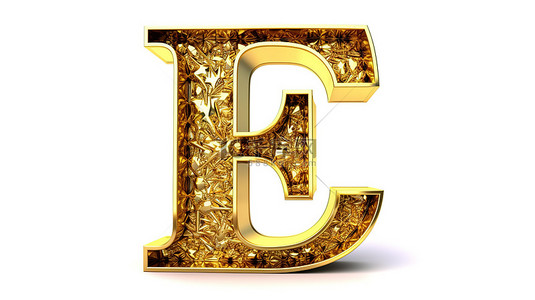 孤立的白色背景上 3D 插图字母“e”中的金色小字母