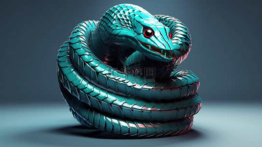 社交媒体平台 pinterest 上一条蛇防范危险并发出嘶嘶声攻击的 3D 插图