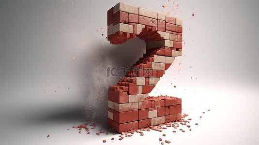 3d积木背景图片_数字 2 用 3d 渲染中的积木建造，展示了红砖建造的力量