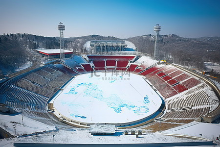 跳台滑雪背景图片_庆日国家体育场下雪了