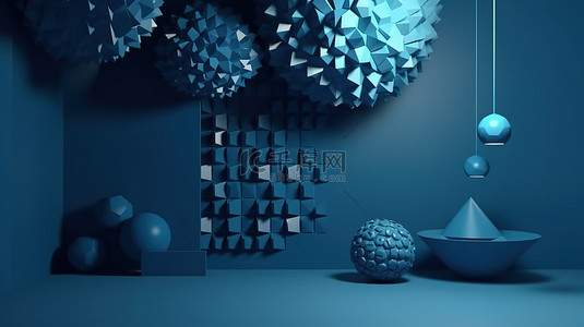 蓝色平面设计背景图片_广告设计场景蓝色抽象几何背景在 3D 渲染与复制空间