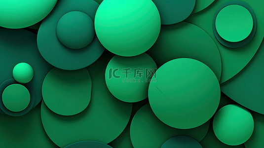 简单的绿色背景上优雅的 3D 几何圆圈，非常适合商业和企业模板