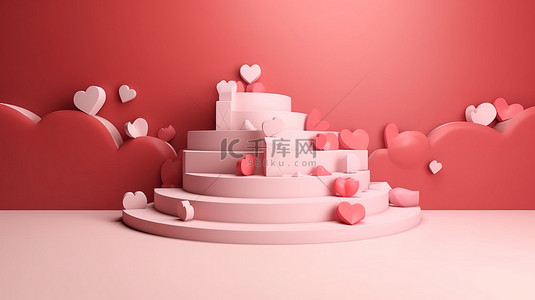 心形几何背景图片_情人节以最小的 3D 设计展示讲台，并装饰有心形背景