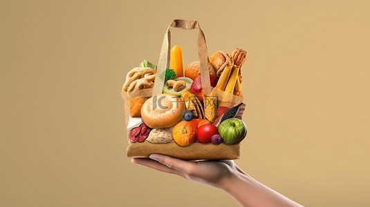 手持食品袋的 3d 渲染