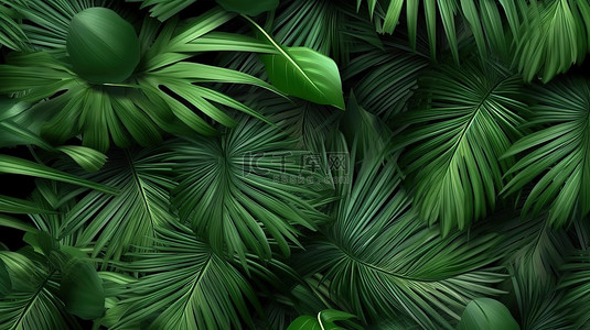 森林与背景图片_异国情调的叶子郁郁葱葱的棕榈叶与 3d 渲染的花卉扭曲