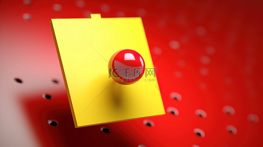 3D 渲染的红色图钉免费持有黄色便签