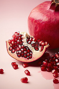 水果生鲜商品背景图片_粉红色白色背景上的石榴