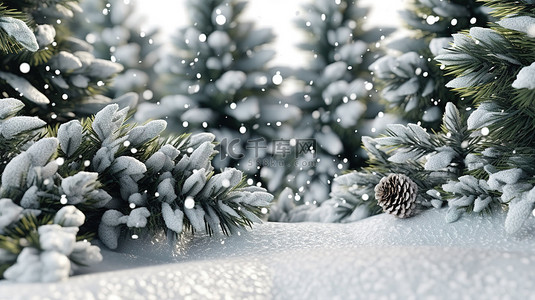 圣诞松树雪花背景图片_雪松树圣诞节背景的 3d 插图