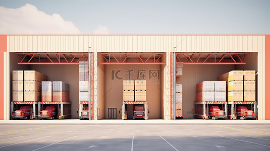 商业建筑背景图片_3D 渲染中描绘的分段仓库