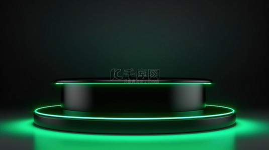 圆柱展示台背景图片_黑色和浅绿色舞台展示的产品展示台 3d 渲染